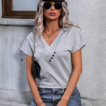 Fashion Solid Color V Neck Casual Tops - Image 7