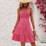 Fashion V Neck Floral Print Sleeveless Dress - Image 7