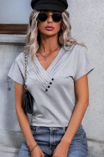 Fashion Solid Color V Neck Casual Tops - Image 2