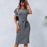 Tie Front Solid Color Short Sleeve Dress - Image 6