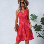 Fashion Tie Waist V Neck Printed Casual Dress - Image 6