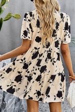 Smocked Design Print Casual Dress - Image 6
