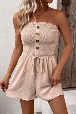 Solid Color Smocked Bandeau Rompers - Image 3