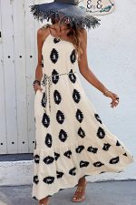 Skew Neck Tie Design Printed Dress - Image 3