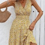 Fashion Floral Print V Neck Casual Dress