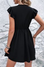 V Neck Solid Color Patchwork Casual Mini Dress - Image 5