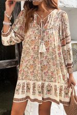 Bohemia Print V Neck Casual Dress - Image 3