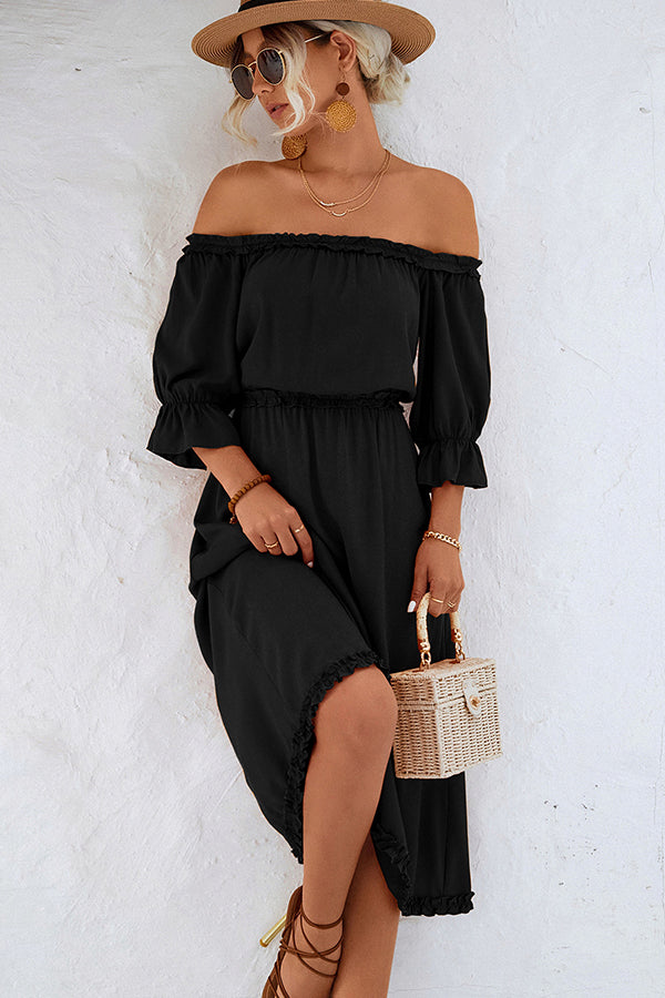 00000_6843428a-1441-4c65-84de-6914692ccd83.jpg Solid Color Off The Shoulder Frill Casual Dress - Image 1