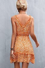 V Neck Floral Print Frill Sleeveless Casual Dress - Image 5