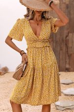 Fashion Floral Print V Neck Casual Dress - Image 3