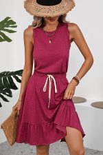 Fashion Solid Color Tie Waist Casual Dress - Image 3