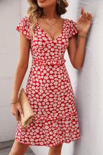 Floral Print V Neck Ruffle Sleeve Dress - Image 2