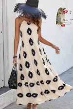 Skew Neck Tie Design Printed Dress - Image 4