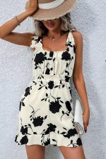 Tie Shoulder Printed Casual Rompers