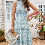 Smocked Chest Floral Print Sleeveless Dress