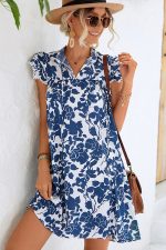 Fashion Printed Ruffled Sleeves Casual Dress