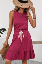 Fashion Solid Color Tie Waist Casual Dress - Image 4