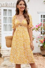 Floral Print Hook Design V Neck Casual Dress - Image 2