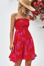 Smocked Frill Bandeau Floral Print Mini Dress - Image 4