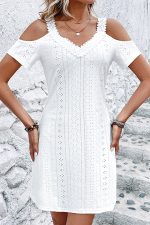 Lace Patchwork Solid Casual Mini Dress - Image 3
