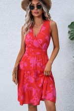 Fashion Tie Waist V Neck Printed Casual Dress - Image 2