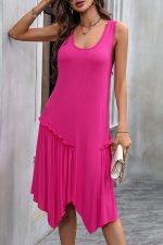 Solid Color Frill Irregular Hem Casual Dress - Image 4