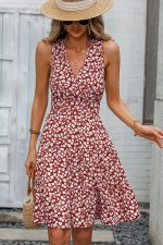 Fashion V Neck Floral Print Tie Waist Dress - Image 2