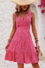 Fashion V Neck Floral Print Sleeveless Dress - Image 5