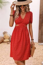 V Neck Floral Print Cutout Design Dress - Image 4