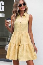 Plaid Print Lapel Sleeveless Mini Dress