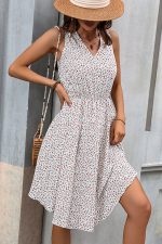 Floral Print V Neck Ruffle Hem Dress - Image 4