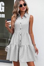 Plaid Print Ruffle Hem Sleeveless Dress - Image 2