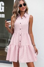 Lapel Sleeveless Plaid Print Mini Dress - Image 2