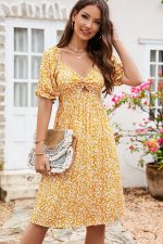 Floral Print Hook Design V Neck Casual Dress - Image 3