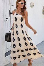 Skew Neck Tie Design Printed Dress - Image 5