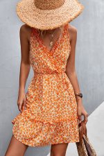 V Neck Floral Print Frill Sleeveless Casual Dress - Image 4
