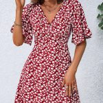 Floral Print V Neck Short Sleeve Casual Dress