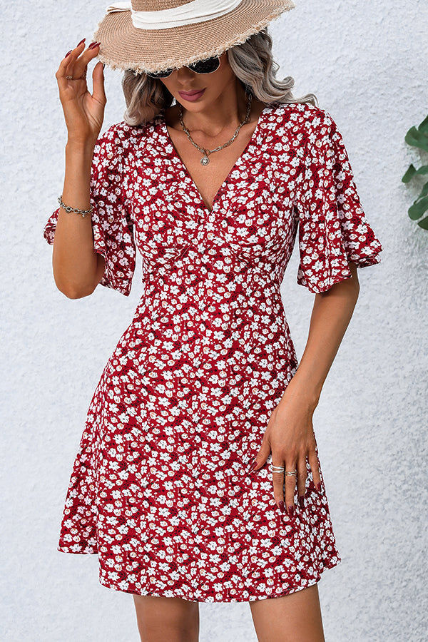00_1394c8b3-0097-415b-b936-6503413ad655.jpg Floral Print V Neck Short Sleeve Casual Dress - Image 1