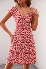 Floral Print V Neck Ruffle Sleeve Dress - Image 4