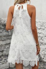 Lace Patchwork Solid Halter Neck Dress - Image 5