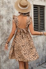 Leopard Print V Neck Ruffle Casual Dress - Image 5