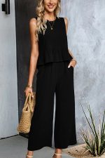 Fashion Solid Ruffle Hem Two Pieces Set - Image 3