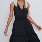 Smocked Waist Solid Sleeveless Casual Mini Dress