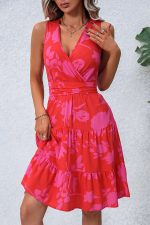 Fashion Tie Waist V Neck Printed Casual Dress - Image 4