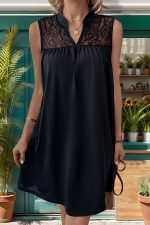 Fashion Lace Patchwork Solid Color Dress