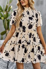 Smocked Design Print Casual Dress - Image 5