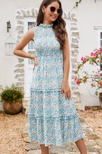 Smocked Chest Floral Print Sleeveless Dress - Image 4