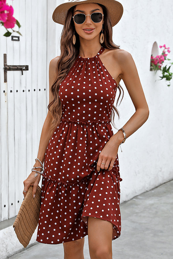 00_c648c153-7d10-4ef5-809d-7023e592e7c8.jpg Dots Print Halter Neck Casual Mini Dress - Image 1