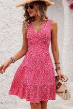 Fashion V Neck Floral Print Sleeveless Dress - Image 3