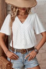 Lace Patchwork Solid Color Casual Tops - Image 3